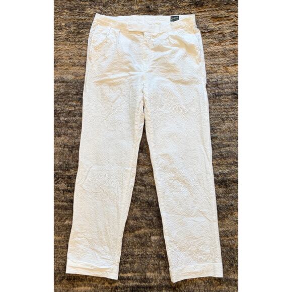 Men’s Aime Leon Dore White Pant Pleated Cuffed seersucker size 34 x 32